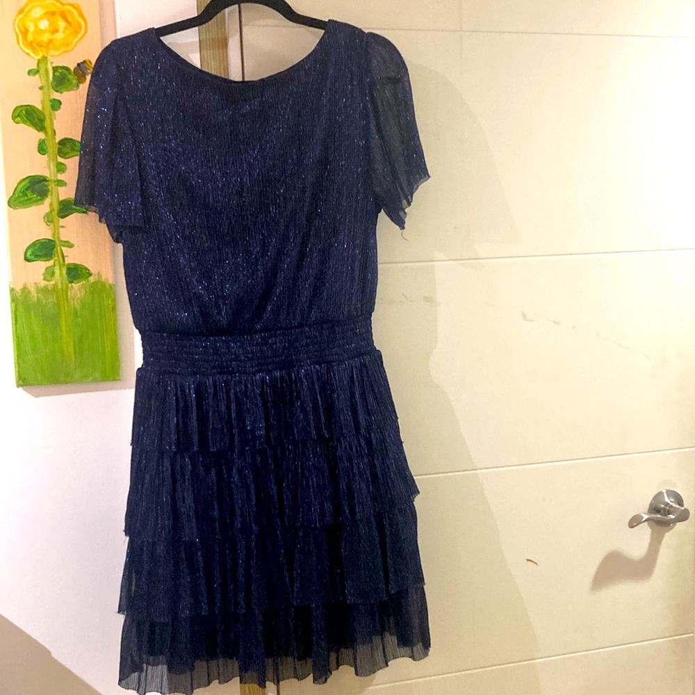 Stunning shiny MSK Blue Flutter short sleeve midi dress